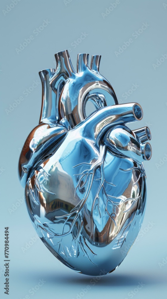 Poster a 3d rendering of a human heart. generative ai.