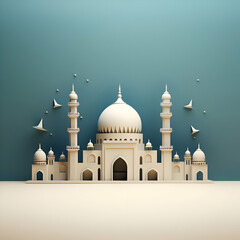 Obraz premium vector illustration of mosque in paper art style for Ramadan Kareem background