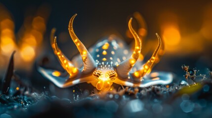 A sea slug with glowing eyes and long tentacles. Generative AI. - obrazy, fototapety, plakaty