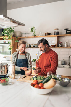 Couple cooking together