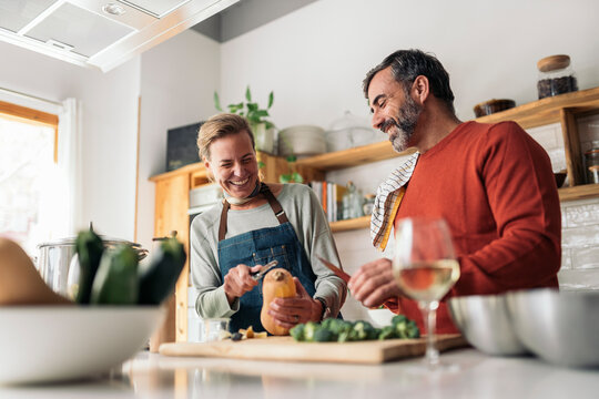 Couple cooking together