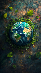 Fototapeta na wymiar Postcard dedicated to Earth Day and environmental protection with a picture of the planet. Volumetric and trendy design.