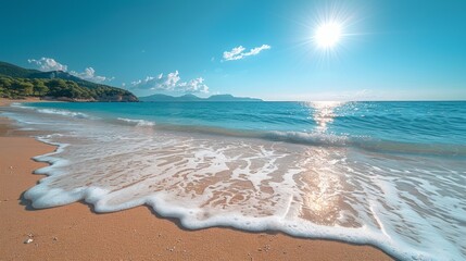 waves on the sandy beach, crushing, ocean, summer, calm