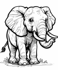 Obraz premium coloring page for kids, adorable Loxodonta africana cyclotis simple, cartoon style,generative ai