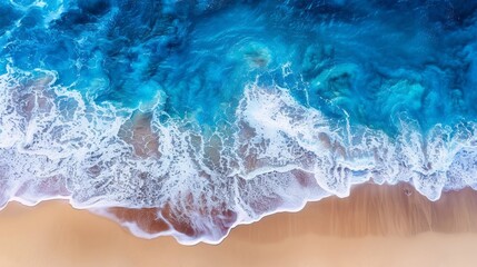 waves on the sandy beach, crushing, ocean, summer, birds eye view, drone