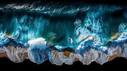 waves on the sandy beach, crushing, ocean, summer, birds eye view, drone