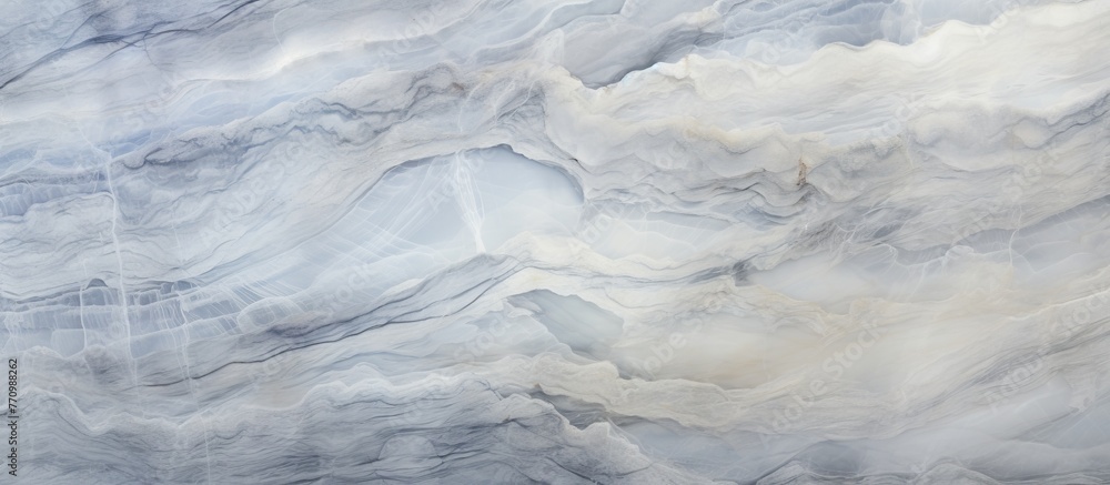 Poster an icy landscape captured up close, showcasing a marble texture with cumulus clouds in the freezing 