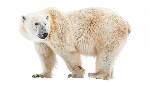 Isolated white polar bear stand.