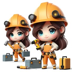Fototapeta premium Cute construction worker 3D cartoon character.