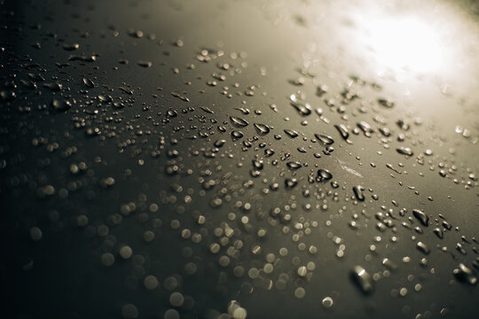 Drops of water on metal surface