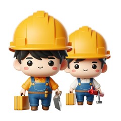 Cute construction worker 3D cartoon character.
