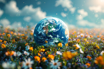 Illustration dedicated to Earth Day. Environmental protection concept. Nature saturated with colors.