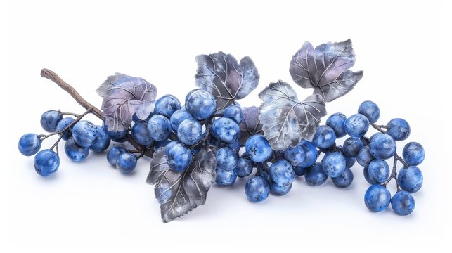 Isolated blue grapes dry bunch on white background for packaging design