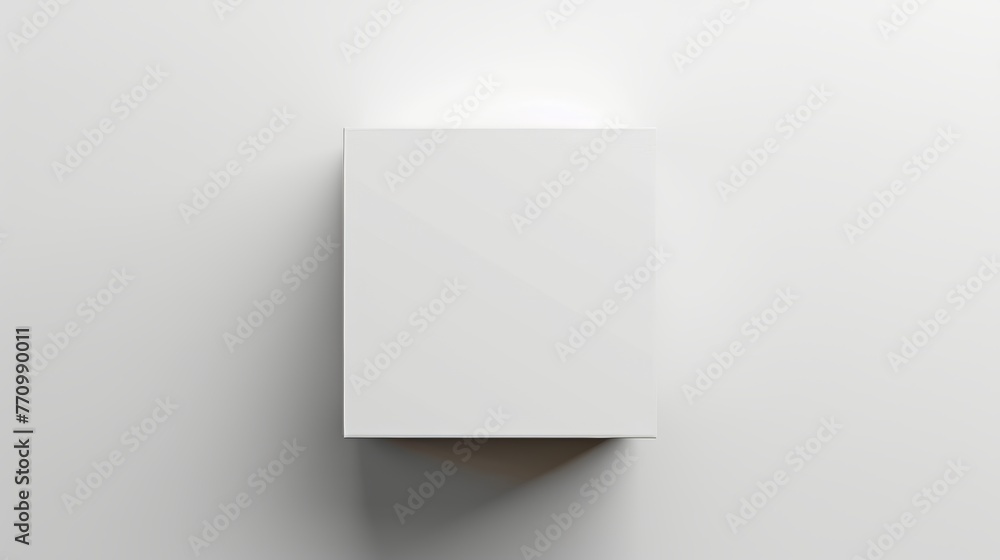 Poster blank white cube from the top front far side angle. 3d illustration isolated on a white background.
