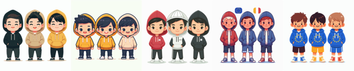 Set of Vector boy wearing a hoodie