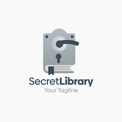 Illustration Vector Graphic Logo of Secret Library. Merging Concepts of a Book and Lock Handle Door Good for Education, Course, Learning, Academy etc