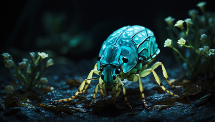 A  insect glowing in the dark  - obrazy, fototapety, plakaty