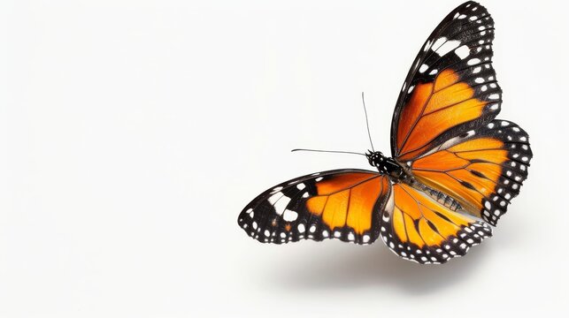 On a white background, this beautiful butterfly is flying.