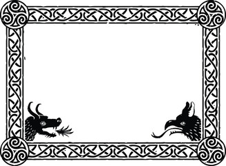 Rectangular Celtic Border Frame - Tribal Spirals, Dragon Head
