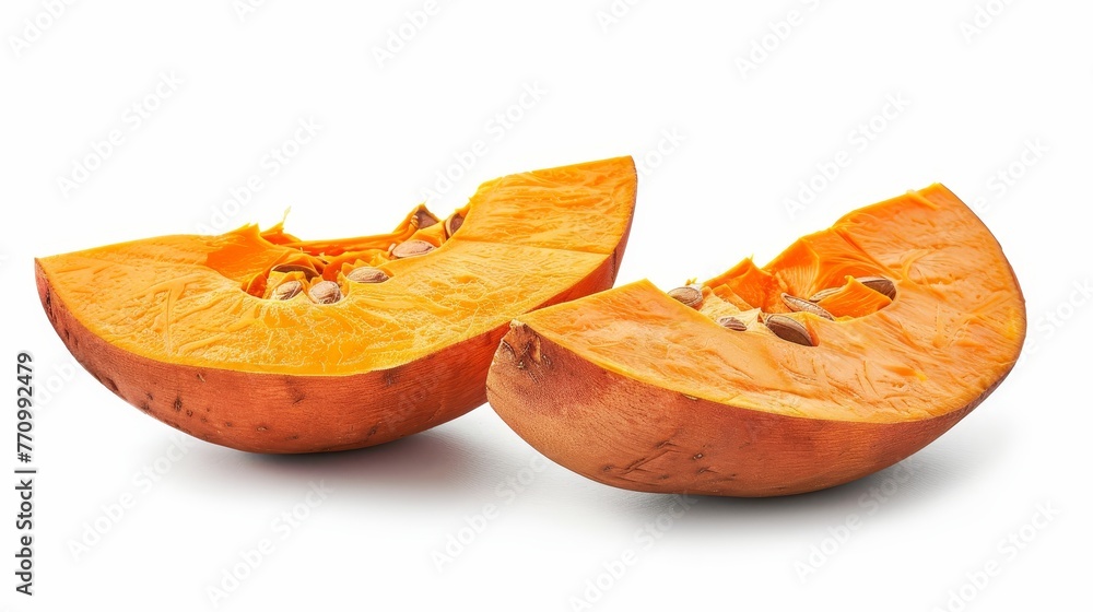 Poster isolated sweet potato cut in half on white background. clipping path. full depth of field.