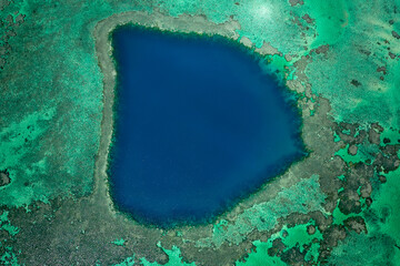 Aerial view of tropical blue barrier reef