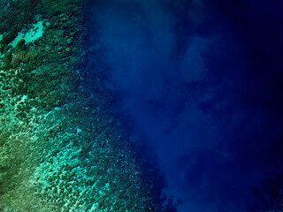 Aerial view of tropical blue barrier reef