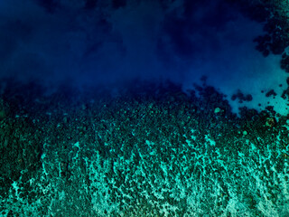 Aerial view of tropical blue barrier reef