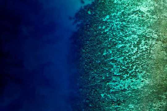 Aerial view of tropical blue barrier reef