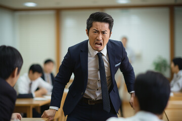怒っている日本人のビジネスマン