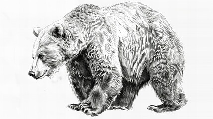 Fototapeta premium brown bear pencil sketch, ursus spelaeus, side view