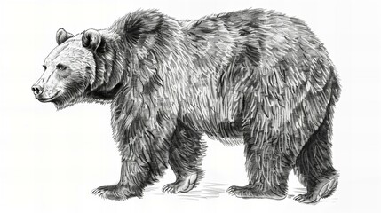 Fototapeta premium brown bear walking pencil sketch, ursus spelaeus