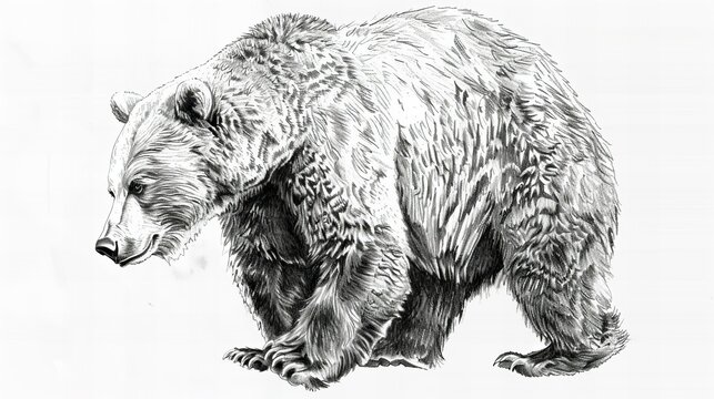 brown bear pencil sketch, ursus spelaeus, side view