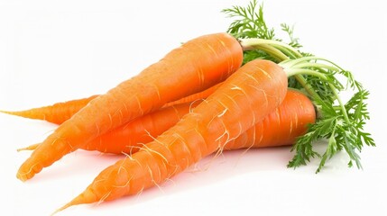 On a white background, fresh carrots are isolated