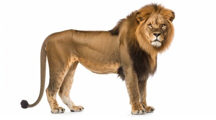 An 8-year-old Panthera leo standing against a white background - obrazy, fototapety, plakaty