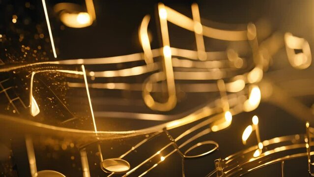 music as floating golden musical notes,