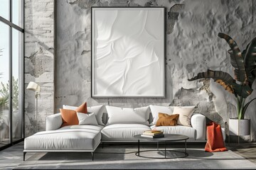 Modern Interior Design: Living Room Wall Poster Mockup on ISO A Paper Size Generative AI