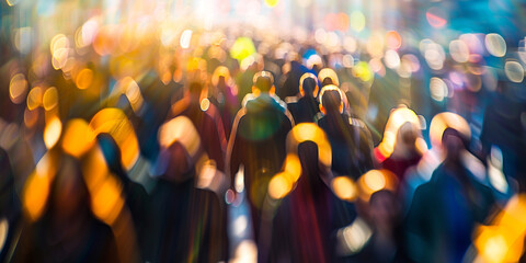 blurred defocused of unrecognized crowd people in the city street.