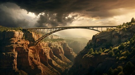 Suspended bridge over canyon gorge landscape