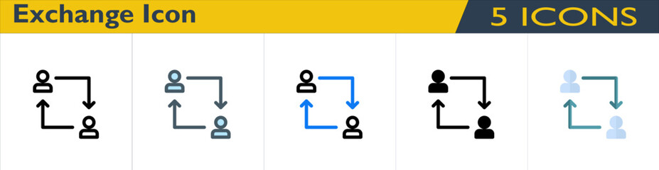 Exchange icon with 5 styles (outline, color lineal, color outline, solid and color)