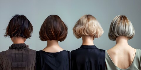 Layered Bob Haircuts: Back View Details and Styling Tips for Different Textures. Concept Short Hair Maintenance, Styling Techniques, Hair Care Tips, Expert Advice - obrazy, fototapety, plakaty