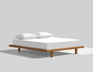 Illustration 3D d’un lit confortable sur fond blanc
