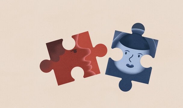 Diverse puzzle of multiracial people coming together in unity.