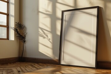 Large Empty Picture Frame Leaning Against Spanish-style Wall Generative AI