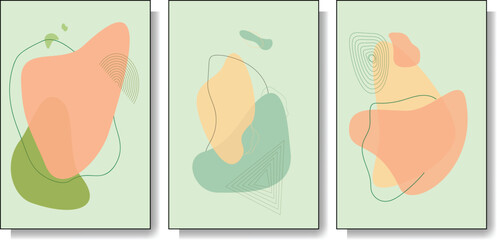 Set of 3 minimalist wall art. Abstract prints for boho aesthetic interiors. Home decor wall prints, terracotta color. Printable contemporary artistic vector