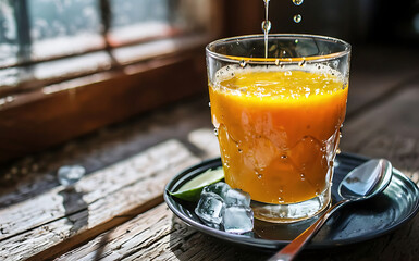 A glass of tasty orange juice