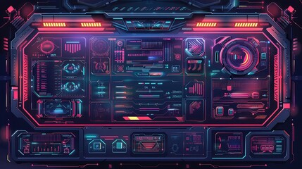 Futuristic Vector Interface Screen Design: A High-Tech Display of Digital Callouts and User Interface Elements