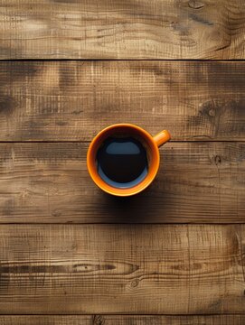 Minimalist Coffee Setup: Blue Coffee in Dark Orange Mug on Wooden Countertop Generative AI