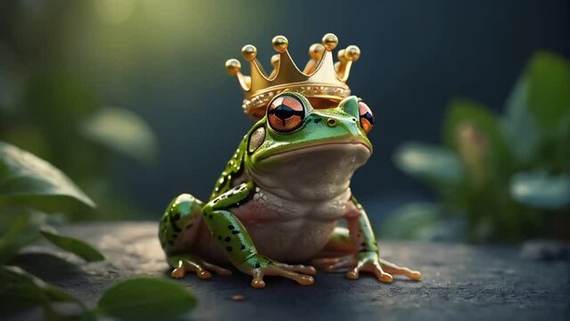 cute frog wearing a golden crown fantasy