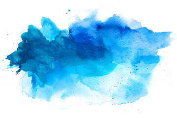 Vibrant blue watercolor blotch with hints of turquoise on white background. - obrazy, fototapety, plakaty