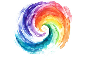 Bright rainbow watercolor swirl with pastel undertones on white background.